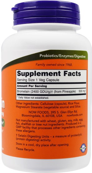 補充劑，酶，菠蘿蛋白酶 - Now Foods, Bromelain, 500 mg, 120 Veg Capsules