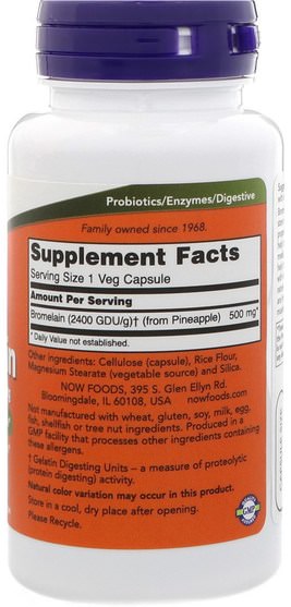 補充劑，酶，菠蘿蛋白酶 - Now Foods, Bromelain, 500 mg, 60 Veg Capsules