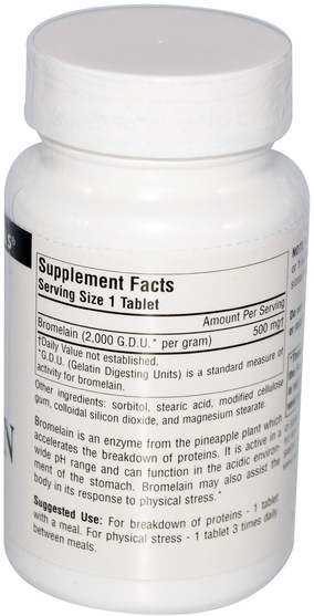 補充劑，酶，菠蘿蛋白酶 - Source Naturals, Bromelain, 2000 GDU/g, 500 mg, 60 Tablets