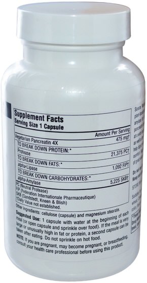 補充劑，酶，胰酶，消化酶 - Source Naturals, Vegetarian Pancreatin, 475 mg, 120 Capsules