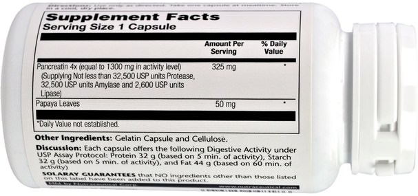 補充劑，酶，胰酶 - Solaray, Pancreatin 1300, 90 Capsules