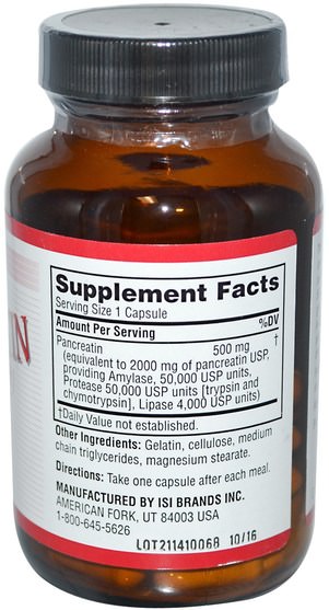 補充劑，酶，胰酶 - Twinlab, Pancreatin, 50 Capsules
