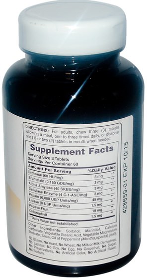 補充劑，酶，木瓜木瓜蛋白酶 - American Health, Super Papaya Enzyme Plus, 180 Chewable Tablets