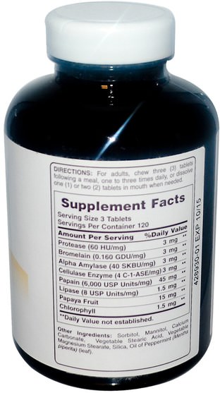 補充劑，酶，木瓜木瓜蛋白酶 - American Health, Super Papaya Enzyme Plus, 360 Chewable Tablets