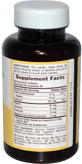 補充劑，酶，木瓜木瓜蛋白酶，消化酶 - American Health, Chewable Original Papaya Enzyme, 250 Chewable Tablets