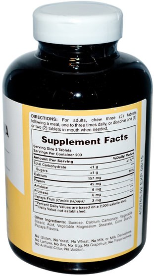 補充劑，酶，木瓜木瓜蛋白酶，消化酶 - American Health, Original Papaya Enzyme, 600 Chewable Tablets