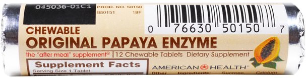補充劑，酶，木瓜木瓜蛋白酶，消化酶 - American Health, Original Papaya Enzyme, Chewable Tablets, 16 Rolls, 12 Tablets Per Roll