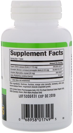 補充劑，酶，木瓜木瓜蛋白酶 - Natural Factors, Papaya Enzymes, 120 Chewable Tablets