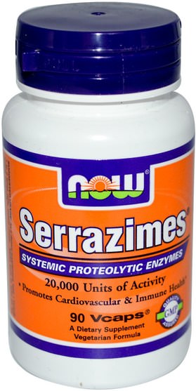 補充劑，酶，沙雷胃蛋白酶 - Now Foods, Serrazimes, 90 Veg Capsules