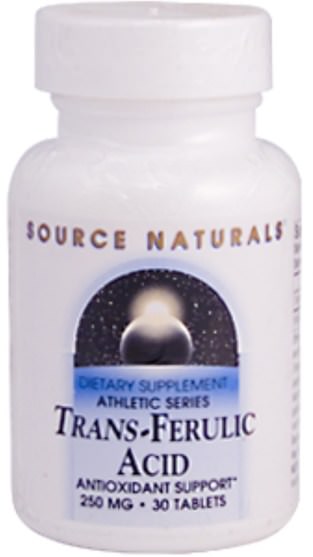補充劑，阿魏酸 - Source Naturals, Trans-Ferulic Acid, 250 mg, 30 Tablets