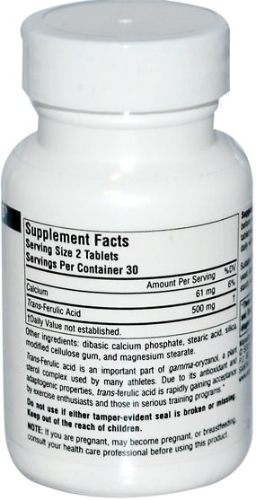 補充劑，阿魏酸 - Source Naturals, Trans-Ferulic Acid, 250 mg, 60 Tablets