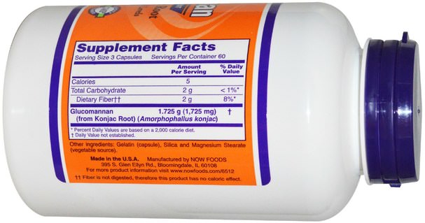 補品，纖維，葡甘聚醣（魔芋根），健康，便秘 - Now Foods, Glucomannan, 575 mg, 180 Capsules