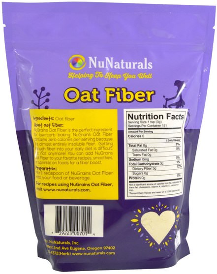 補充劑，纖維 - NuNaturals, NuGrains, Oat Fiber, 1 lb (454 g)