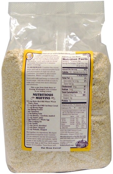 補充劑，纖維，燕麥麩，食品，食品，穀物 - Bobs Red Mill, Oat Bran, Hot Cereal, 40 oz (1134 g)
