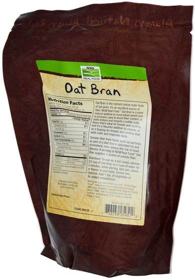 補品，纖維，燕麥麩 - Now Foods, Real Food, Organic Oat Bran, 14 oz (397 g)