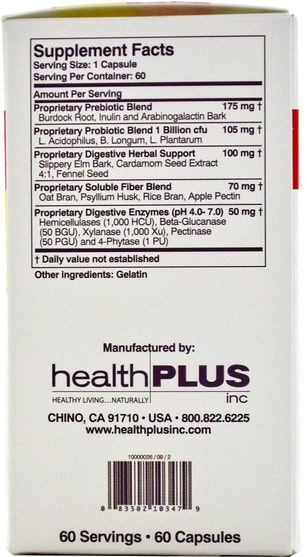 補充劑，纖維，益生菌，穩定的益生菌 - Health Plus Colon Cleanse MAX, Probiotic Fiber, 60 Capsules
