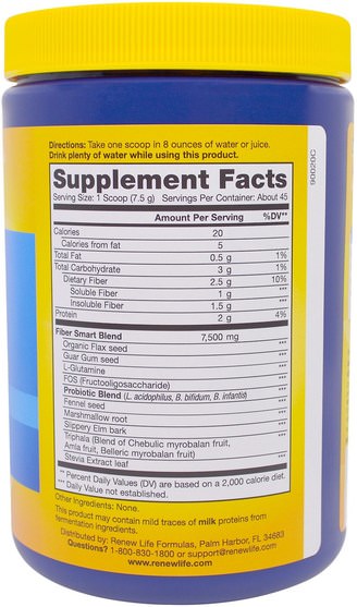 補充劑，纖維 - Renew Life, FiberSmart, 12 oz (340 g)
