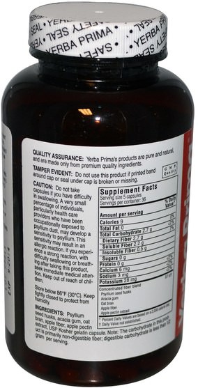 補充劑，纖維 - Yerba Prima, Soluble Fiber Caps, 625 mg, 180 Capsules