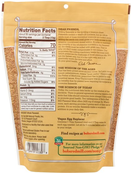 補充劑，亞麻籽 - Bobs Red Mill, Premium Whole Ground Flaxseed Meal, 16 oz (453 g)