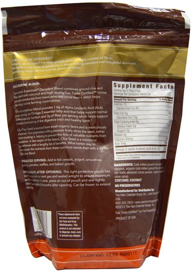 補充劑，亞麻籽，efa omega 3 6 9（epa dha），正大種子 - Spectrum Essentials, Decadent Blend Chia & Flax Seed, With Coconut & Cocoa, 12 oz (340 g)