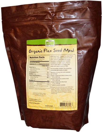 補充劑，亞麻籽，亞麻纖維，亞麻粉 - Now Foods, Real Food, Certified Organic Flax Seed Meal, 22 oz (624 g)