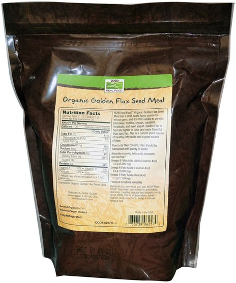 補充劑，亞麻籽，亞麻纖維，亞麻粉 - Now Foods, Real Food, Certified Organic Golden Flax Seed Meal, 22 oz (624 g)