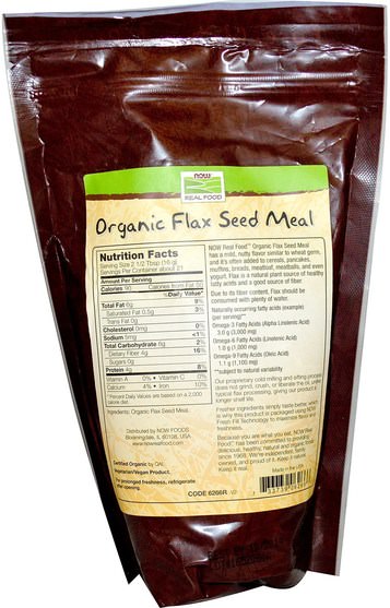 補充劑，亞麻籽，亞麻纖維 - Now Foods, Real Food, Certified Organic Flax Seed Meal, 12 oz (340 g)