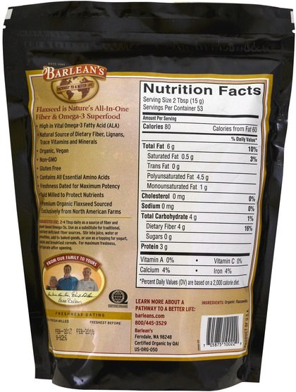 補充劑，亞麻籽，亞麻粉，barleans亞麻油 - Barleans, Organic Forti-Flax, Premium Ground Flaxseed, 28 oz (1 lb 12 oz)