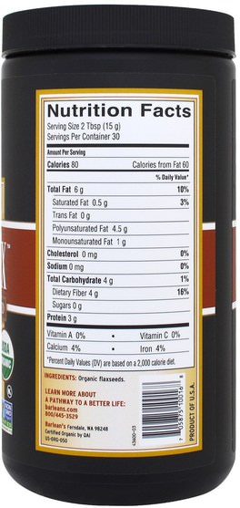 補充劑，亞麻籽，亞麻粉，barleans亞麻油 - Barleans, Organic Forti-Flax, Premium Ground Flaxseed, 16 oz (454 g)