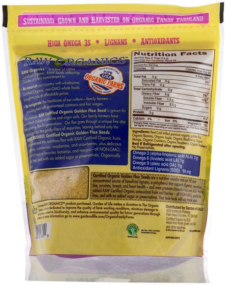 補充劑，亞麻籽 - Garden of Life, Organic Golden Flax Seed + Raw Organic Antioxidant Fruit, 12 oz (340 g)