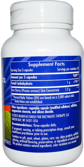 補品，水果提取物，櫻桃（水果黑野） - Enzymatic Therapy, Tart Cherry Ultra, 90 Veggie Caps