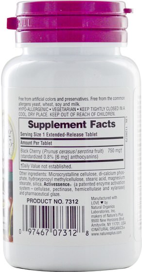 補品，水果提取物，櫻桃（水果黑野） - Natures Plus, Herbal Actives, Black Cherry, 750 mg, 30 Tablets