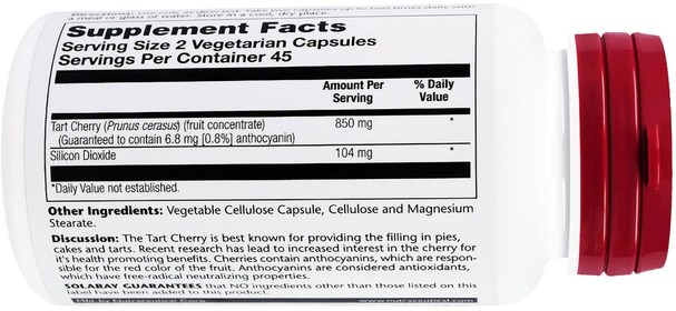 補品，水果提取物，櫻桃（水果黑野） - Solaray, Tart Cherry, 425 mg, 90 Veggie Caps