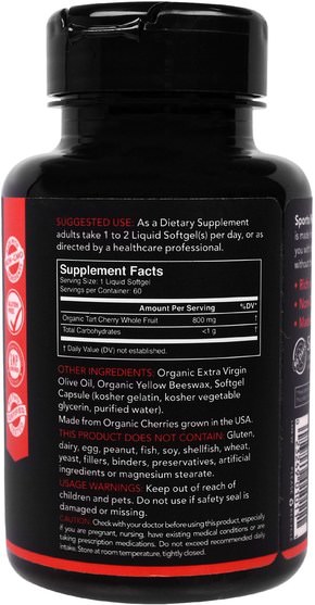 補品，水果提取物，櫻桃（水果黑野） - Sports Research, Tart Cherry Concentrate, 800 mg, 60 Softgels