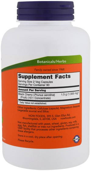 補品，水果提取物 - Now Foods, Black Cherry Fruit, 750 mg, 180 Veg Capsules