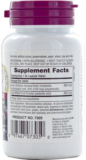 補品，水果提取物，超級水果，阿薩膠囊軟膠囊 - Natures Plus, Herbal Actives, Ultra Acai, Extended Release, 1200 mg, 30 Bi-Layered Tablets