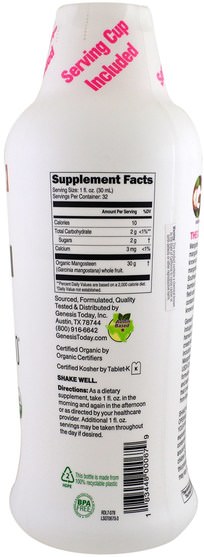 補品，水果提取物，超級水果，山竹果汁，日常營養 - Genesis Today, Organic Mangosteen 100, 32 fl oz (946 ml)