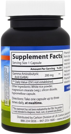補充劑，gaba（γ氨基丁酸） - Carlson Labs, Pharma GABA, 200 mg, 90 Veggie Caps