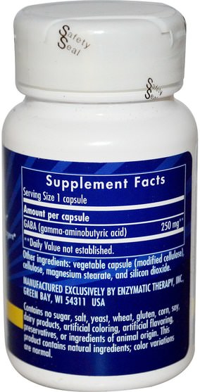 補充劑，gaba（γ氨基丁酸） - Enzymatic Therapy, GABA, Brain/Memory, 60 Veggie Caps