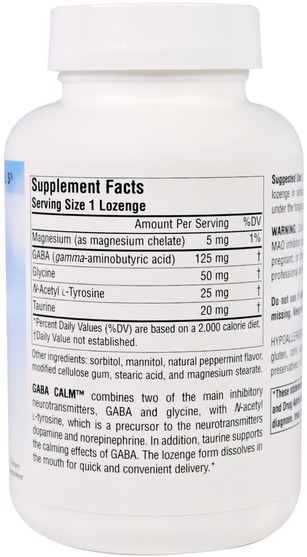 補充劑，gaba（γ氨基丁酸），健康，焦慮 - Source Naturals, GABA Calm, Peppermint Flavor, 120 Lozenges