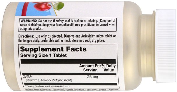 補充劑，gaba（γ氨基丁酸） - KAL, GABA, Cherry, 25 mg, 120 Micro Tablets