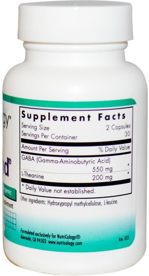 補充劑，gaba（γ氨基丁酸），茶氨酸 - Nutricology, ZenMind, 60 Veggie Caps