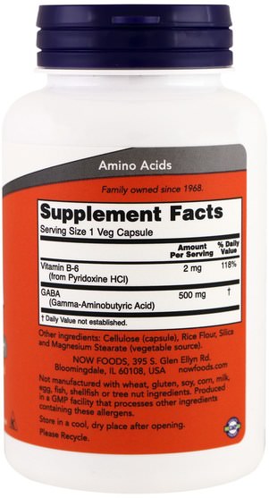 補充劑，gaba（γ氨基丁酸） - Now Foods, GABA, 500 mg, 100 Veg Capsules