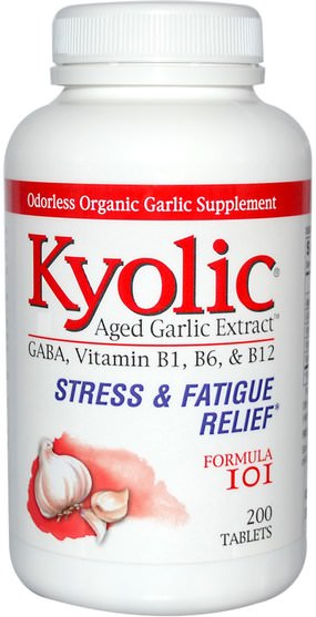 補充劑，gaba（γ氨基丁酸），製藥gaba - Wakunaga - Kyolic, Aged Garlic Extract, Stress & Fatigue Relief, Formula 101, 200 Tablets