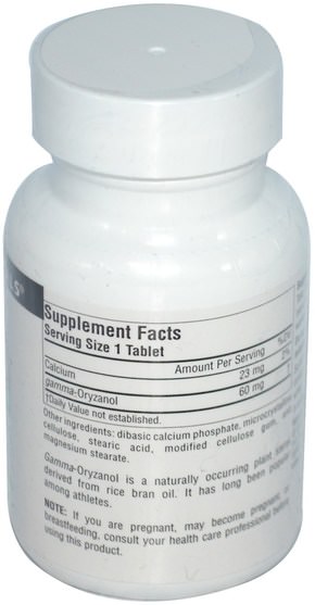 補充劑，γ谷維素，阿魏酸 - Source Naturals, Gamma Oryzanol, 60 mg, 100 Tablets