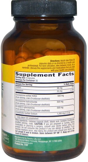 補充劑，氨基葡萄糖軟骨素 - Country Life, Glucosamine Chondroitin Formula, 90 Capsules