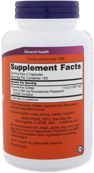 補充劑，氨基葡萄糖軟骨素，氨基葡萄糖硫酸鹽 - Now Foods, Glucosamine Sulfate, 750 mg, 240 Capsules
