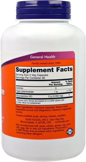補充劑，氨基葡萄糖軟骨素 - Now Foods, Glucosamine 1000, 180 Veg Capsules