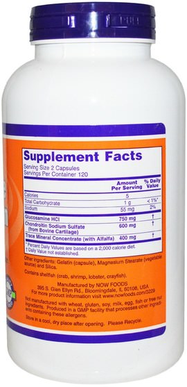 補充劑，氨基葡萄糖軟骨素 - Now Foods, Glucosamine & Chondroitin, 240 Capsules