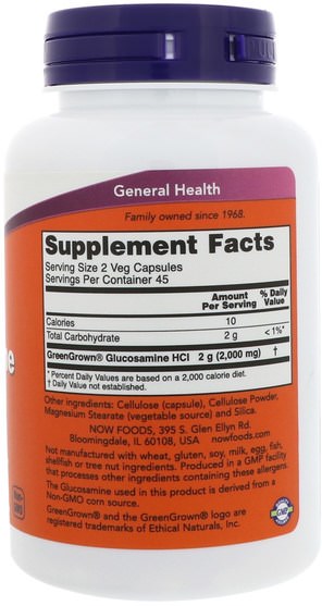 補充劑，氨基葡萄糖軟骨素 - Now Foods, Vegetarian Glucosamine 1000, 90 Veg Capsules